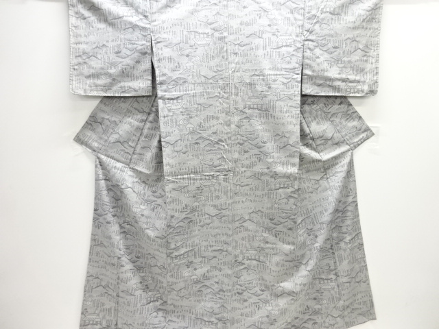 遠山に家屋模様織り出し手織り紬着物